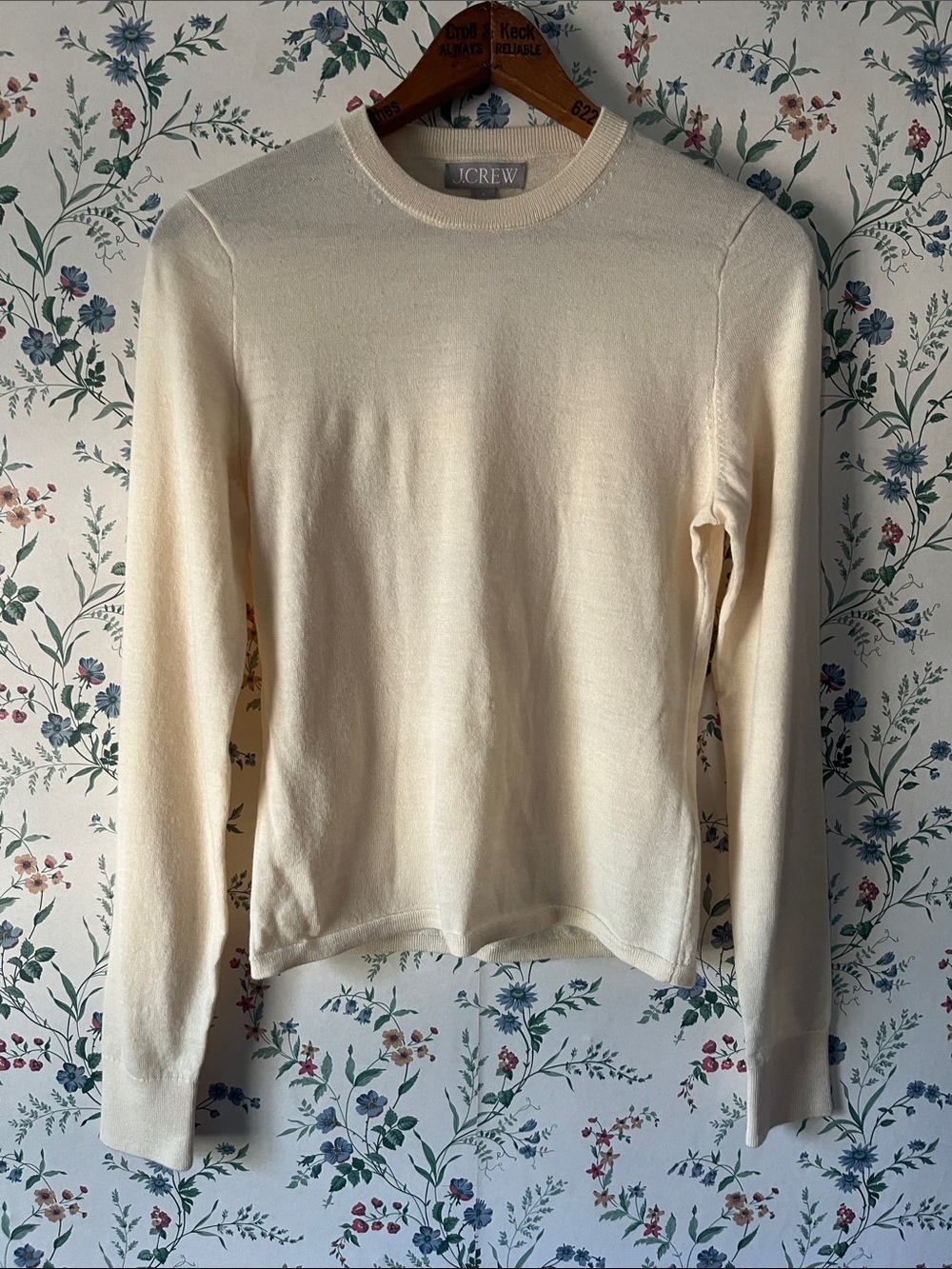 J.Crew Women’s Cream Knit Top – Classic Long Sleeve Wool Sweater